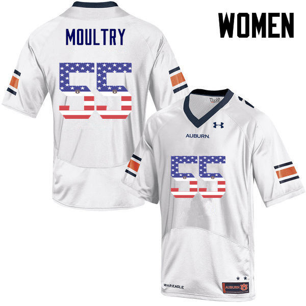 Women #55 T.D. Moultry Auburn Tigers USA Flag Fashion College Football Jerseys-White - Click Image to Close